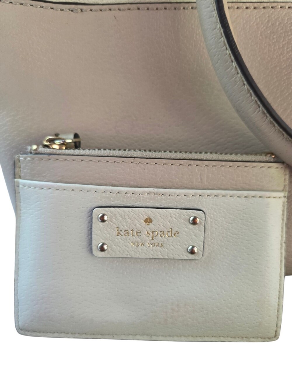 Kate Spade Small Women's Coin Pouch - Beige with Gold Trim